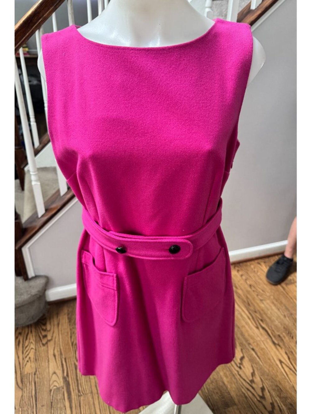 RED R.E.D. Valentino Pink Wool Pleated Button Belt Detail Mini Dress Size 44 - Picture 3 of 6